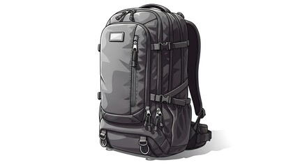 Naklejka premium Detailed vector illustration of a multifunctional outdoor travel backpack in gray tones