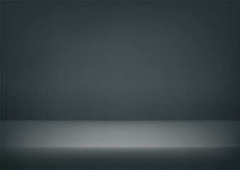 Fototapeta premium Black background. Minimal 3d shelf. Room in the 3d. For backdrop, wallpaper, background. Space for text. Vector illustration.