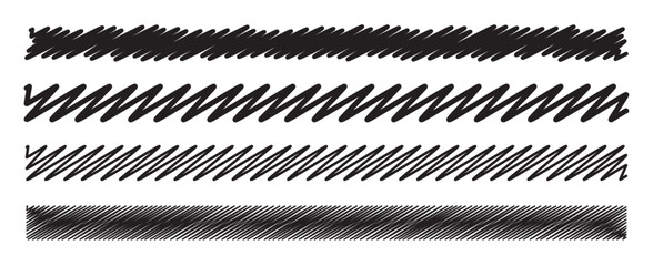 Doodle scribble black long rectangular lines shapes collection, set. The hand drawing effect. Brush texture. Editable stroke. Vector elements for posters, banners, design and projects.