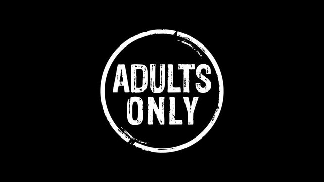 Adults only 18 plus age prohibition stamp and hand stamping impact isolated animation. Under eighteen restricted 3D concept. Alpha matte channel.