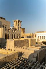 Fototapeta premium vertical view of old city of Dubai, Dubai Al Fahidi historical neighborhood, Al Bastakiya, Al seef Dubai