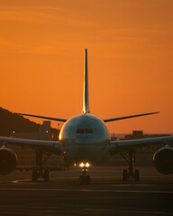 airplane at sunset