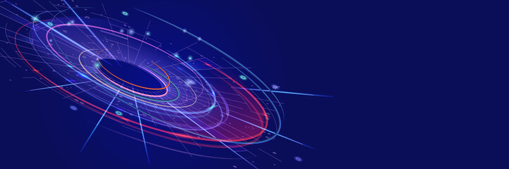 Circular fantasy background. High resolution futuristic technological banner with portal effect. Copy Space