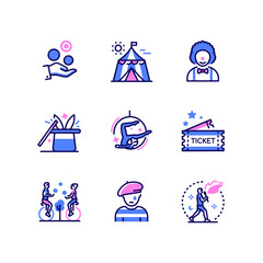 Circus - modern colorful line design style icons