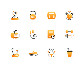 Gym and workout - set of line design style icons