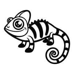 Cartoon Chameleon with Curled Tail and Bold Stripes