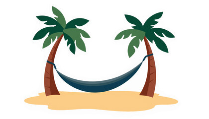 Tranquil hammock between palm trees on sandy beach, digital detox