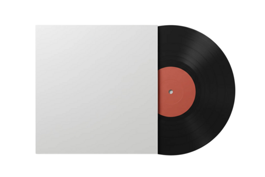 Vinyl record with blank cover isolated on transparent background