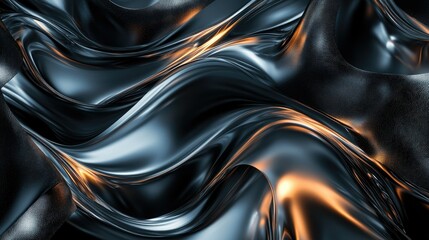 Black synthetic silk background with flowing waves and glossy highlights creating a modern, sleek texture