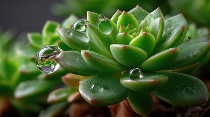 Water droplets on succulent leaves close up