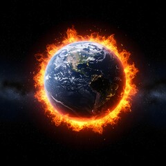 Global Warming Crisis – Planet Earth Surrounded by Flames and Intense Heat