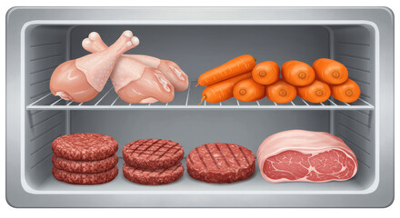 Isolated Refrigerator with Meat and Vegetables
