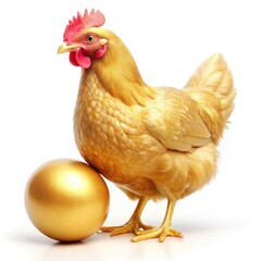 Fototapeta premium golden chicken with egg on white background