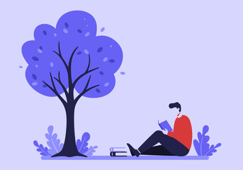 Relaxing Outdoor Reading Man Enjoying the Nature Book