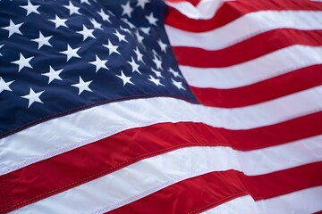 Obraz premium Close-Up of United States Flag with Red and White Stripes and Blue Star Field in Studio Setting