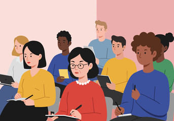 Diverse Group Attending Training Seminar Taking Notes