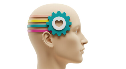 Isolated Head with Gear and Heart