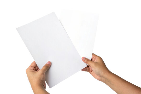 Hands Holding Two Blank White Papers with Transparent Background for Presentation or Design - Powered by Adobe