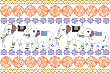 Thai Damask Elephant Pattern, Elephant, Animal, Vector, Illustration, Mammal, Shadow, Wildlife
