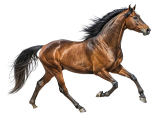 Fototapeta premium Powerful Brown Stallion Running Gracefully in Full Motion on a Transparent Background