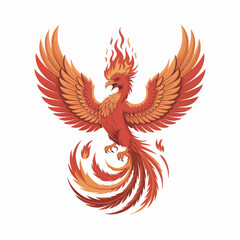Fototapeta premium Fiery phoenix with outstretched wings and swirling tail feathers against a transparent background, concept for logo design, branding, and mythical creature illustration