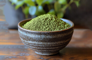Japanese green tea, matcha powder in a tea bowl