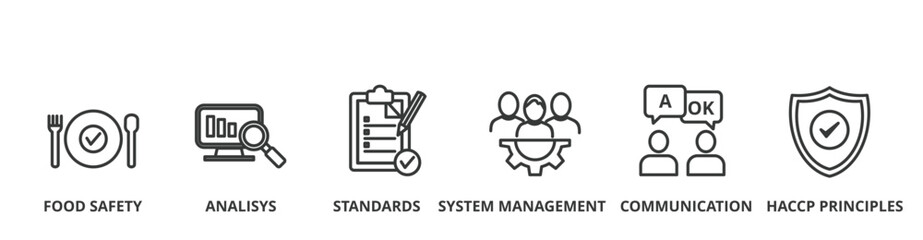 ISO 22000 banner vector illustration concept with icon of food safety, analysis, standards, system management, communication and HACCP principles