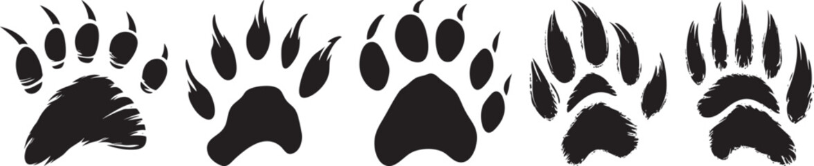 Bear Paw Prints Vector Collection, Isolated on White Background.