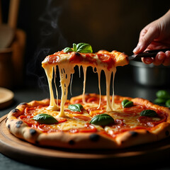 Mouthwatering Pepperoni Pizza with Golden Crust and Stretchy Cheese Topping