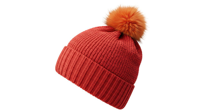 Isolated Knitted Beanie Hat with Pom-pom