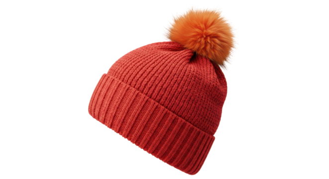 Isolated Knitted Beanie Hat with Pom-pom
