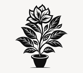 Black and White Flower Pot Plant Illustration