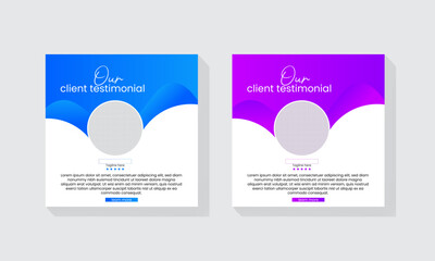  Professional flat color testimonial and client feedback template design for social media post