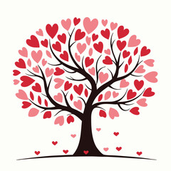 Heart Shaped Leaves Tree Valentine's Day Illustration