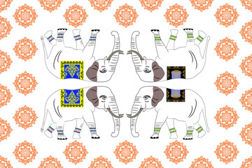 Thai Damask Elephant Pattern Elephant Animal Vector Illustration
