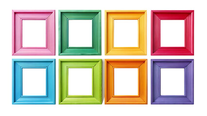Set of modern decorative bright multi colour picture frames isolated on white background