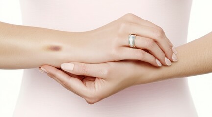 Fototapeta premium Gentle touch on arm with faint bruise, wellness and skin sensitivity