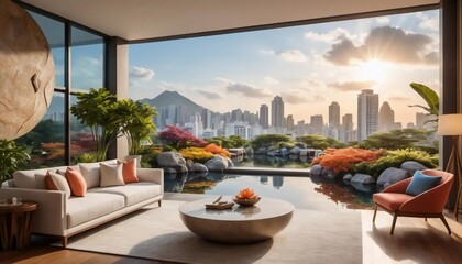 Fototapeta premium Luxury Apartment with Panoramic City View