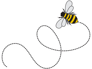 Flying Bee with Dotted Flight Path