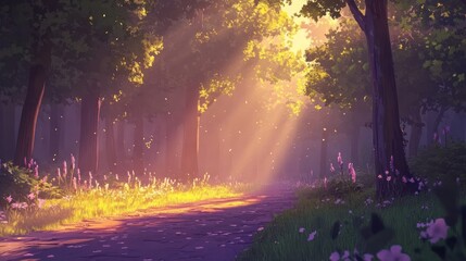 Sunlit Path Through Enchanting Forest