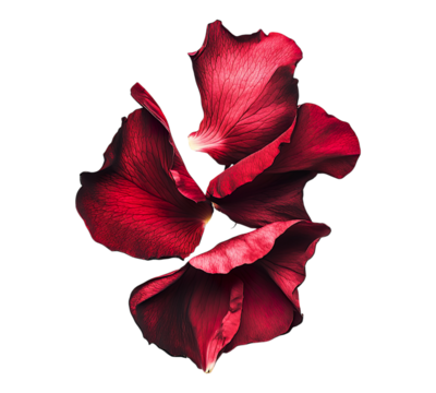 A close up of a red flower with petals that are torn