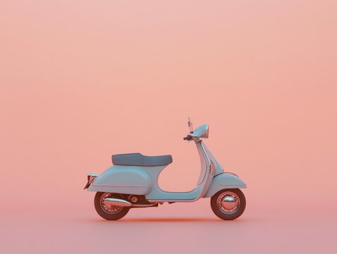 Pastel Vespa on Peach Backdrop: A Stylish Vehicle in a Dreamy Setting