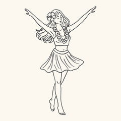 Hula dancer in traditional Hawaiian costume. Vector hand drawn illustration.