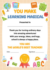 Teacher appreciation certificate. Best teacher award. Thank you gift for the best teacher. Awesomeness certificate. Perfect for kindergarten, preschool, end of the school, teacher appreciation week.