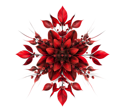 A red flower with leaves is the main focus of the image