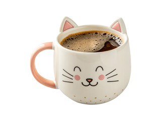 A cute cat ear and face mug filled with coffee for cat lovers isolated on a transparent background png