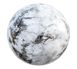 A white and grey planet with a rocky surface