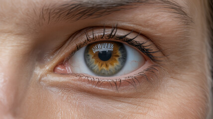 Fototapeta premium The Eye of Detail A Realistic Drawing on Beige Paper with Golden Iris and Fine Textures