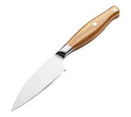 A knife with a wooden handle and a silver blade
