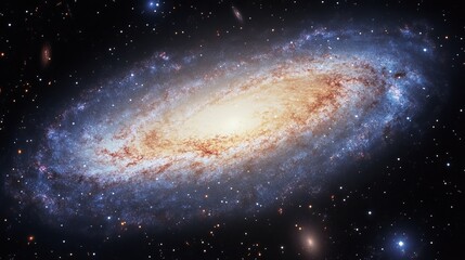 Fototapeta premium A stunning spiral galaxy with bright central bulge and swirling arms in a star filled universe